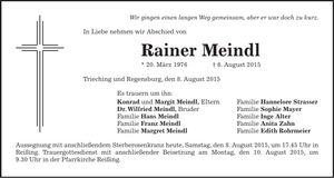 Traueranzeige Rainer Meindl