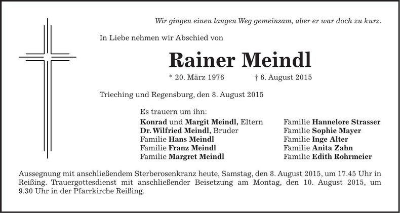 Traueranzeige Rainer Meindl