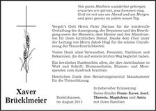 Traueranzeige Xaver Brücklmeier