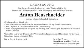 Traueranzeige Anton Heuschneider