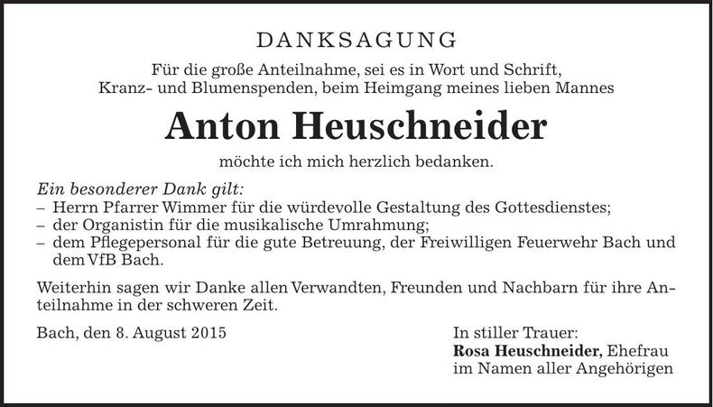 Traueranzeige Anton Heuschneider