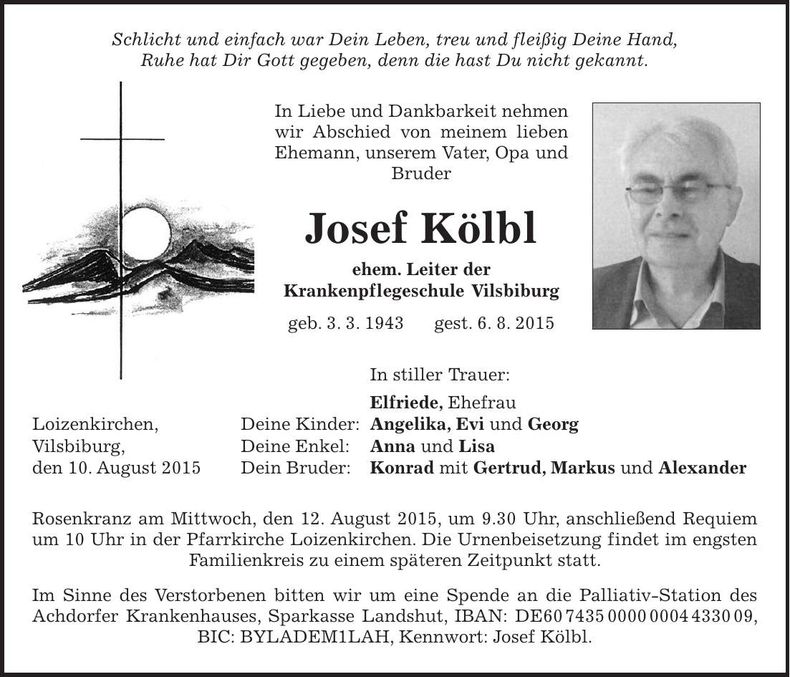 Traueranzeige Josef Kölbl