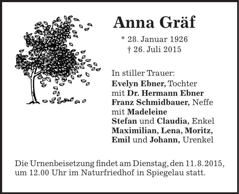 Traueranzeige Anna Gräf