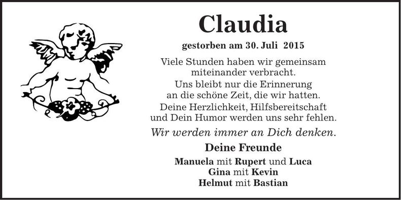 Traueranzeige Claudia Emmersberger