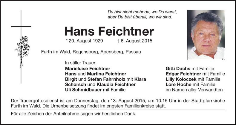 Traueranzeige Hans Feichtner