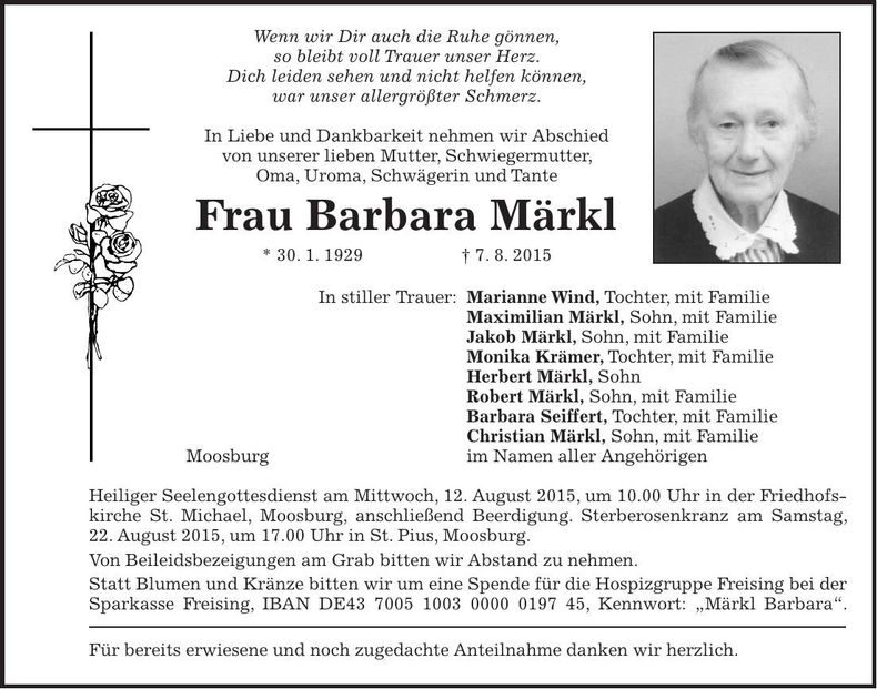 Traueranzeige Barbara Märkl