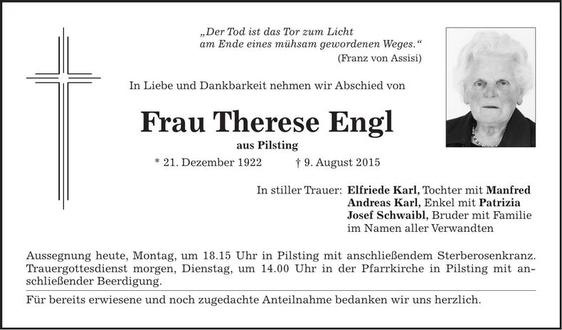 Traueranzeige Therese Engl