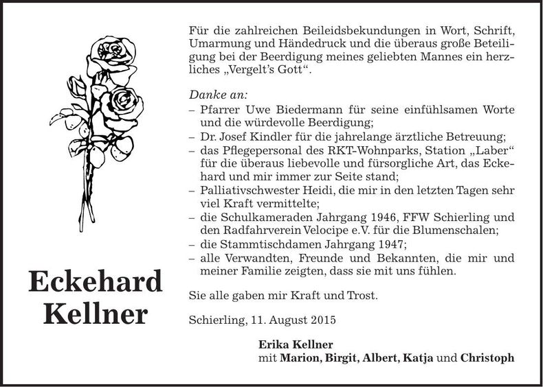 Traueranzeige Eckehard Kellner