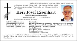 Traueranzeige Eisenhart Josef