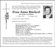 Traueranzeige Anna Rückerl
