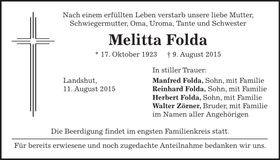 Traueranzeige Melitta Folda