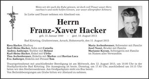 Traueranzeige Franz-Xaver Hacker
