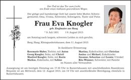 Traueranzeige Eva Knogler