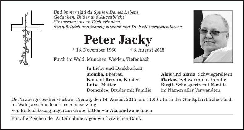 Traueranzeige Peter Jacky