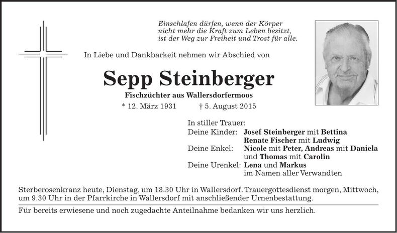 Traueranzeige Sepp Steinberger