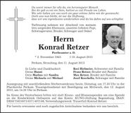 Traueranzeige Konrad Retzer