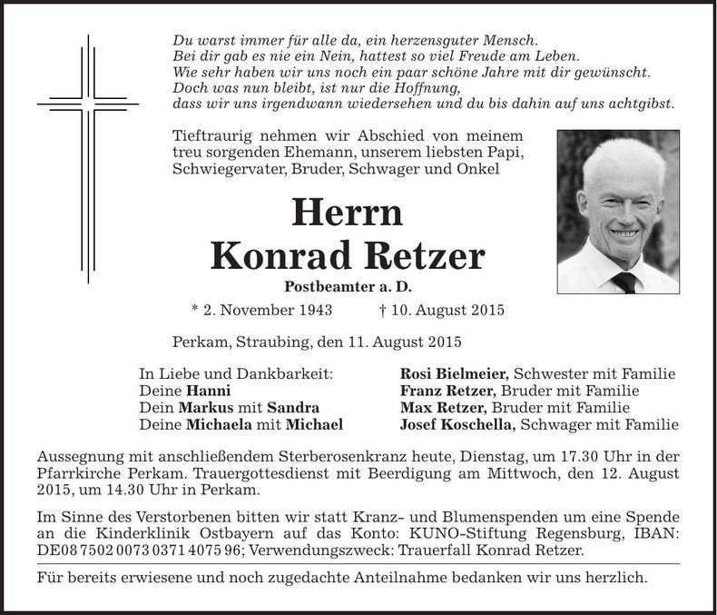 Traueranzeige Konrad Retzer