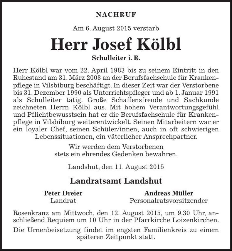 Traueranzeige Josef Kölbl