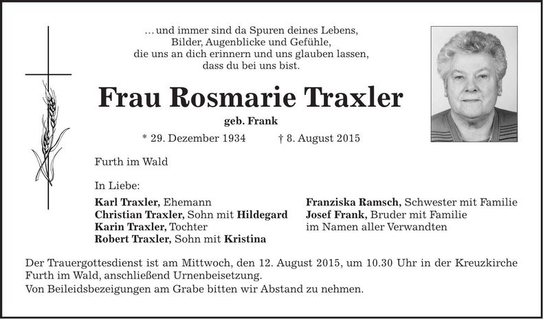 Traueranzeige Rosmarie Traxler