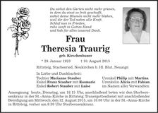 Traueranzeige Theresia Traurig