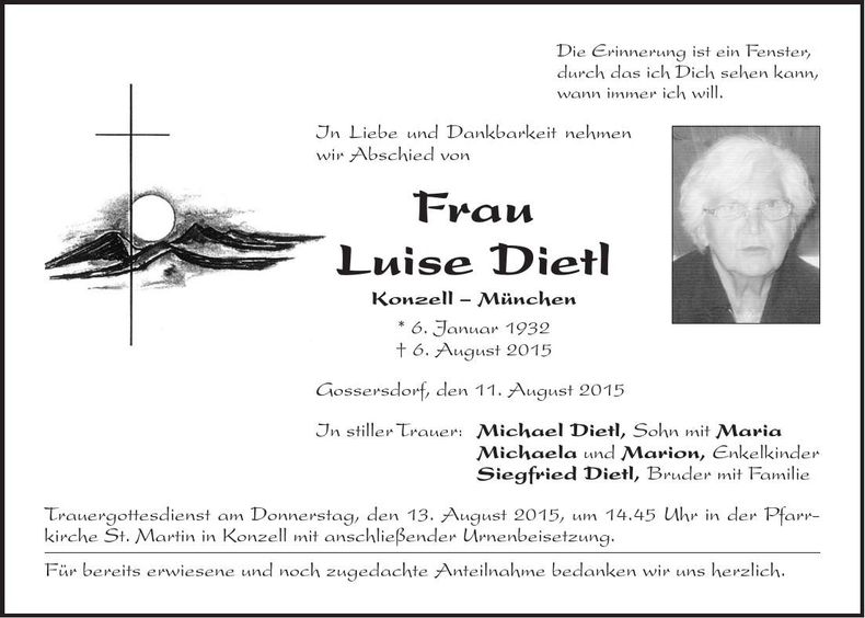Traueranzeige Luise Dietl