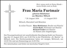 Traueranzeige Maria Furtmair