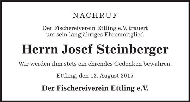 Traueranzeige Josef Steinberger