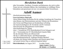 Traueranzeige Adolf Aumer