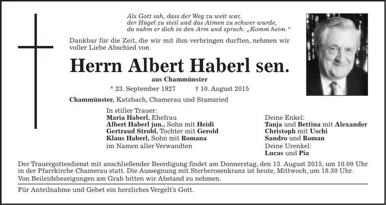 Traueranzeige Albert Haberl sen.