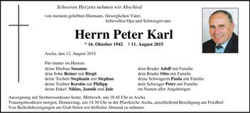 Traueranzeige Peter Karl
