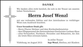 Traueranzeige Josef Wenzl