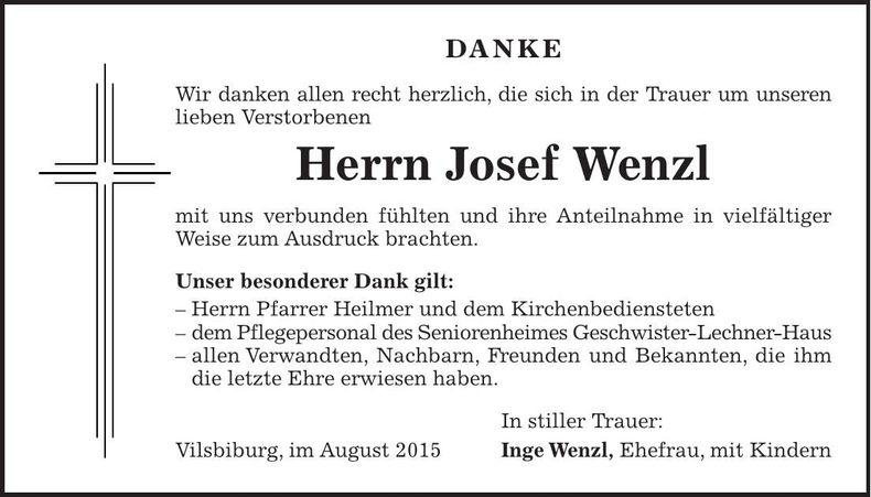 Traueranzeige Josef Wenzl