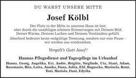 Traueranzeige Josef Kölbl