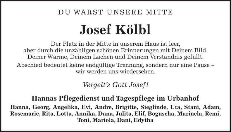 Traueranzeige Josef Kölbl