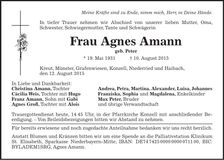 Traueranzeige Agnes Amann
