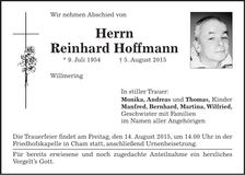 Traueranzeige Reinhard Hoffmann