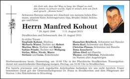Traueranzeige Manfred Kohout