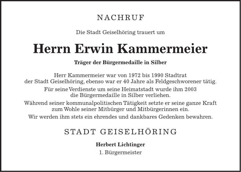 Traueranzeige Erwin Kammermeier