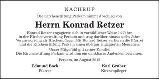 Traueranzeige Konrad Retzer