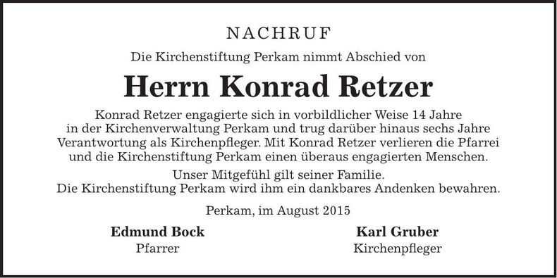 Traueranzeige Konrad Retzer