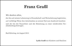 Traueranzeige Franz Graßl