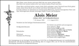 Traueranzeige Alois Meier