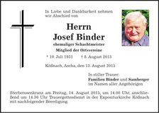 Traueranzeige Josef Binder