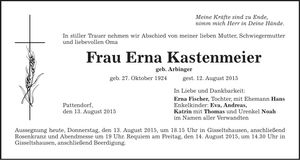 Traueranzeige Erna Kastenmeier