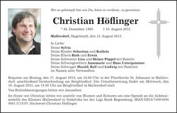 Traueranzeige Christian Höflinger