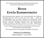Traueranzeige Erwin Kammermeier