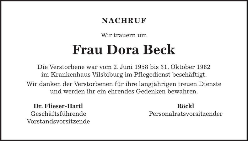 Traueranzeige Dora Beck