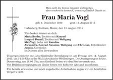 Traueranzeige Maria Vogl
