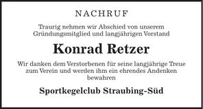 Traueranzeige Konrad Retzer