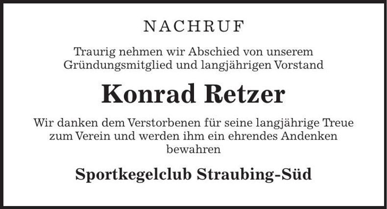 Traueranzeige Konrad Retzer
